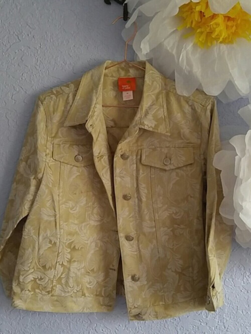 Heart of Palm SZ 14 Cotton & Polyester Long Sleeve Collared Jacquard Jean Jacket